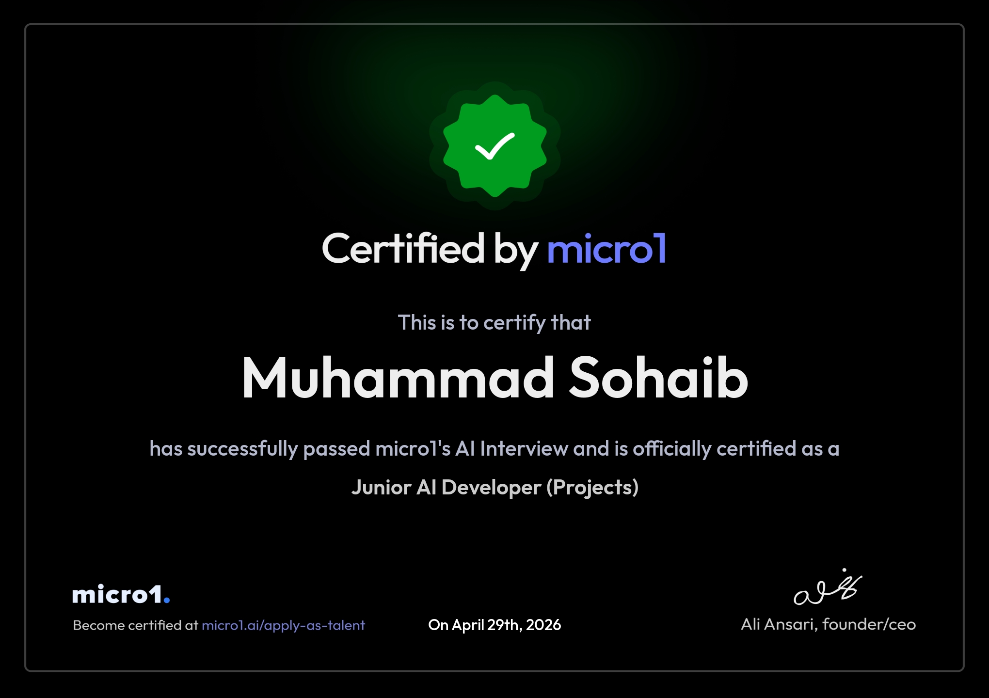 Micro1 Junior AI Developer Certification
