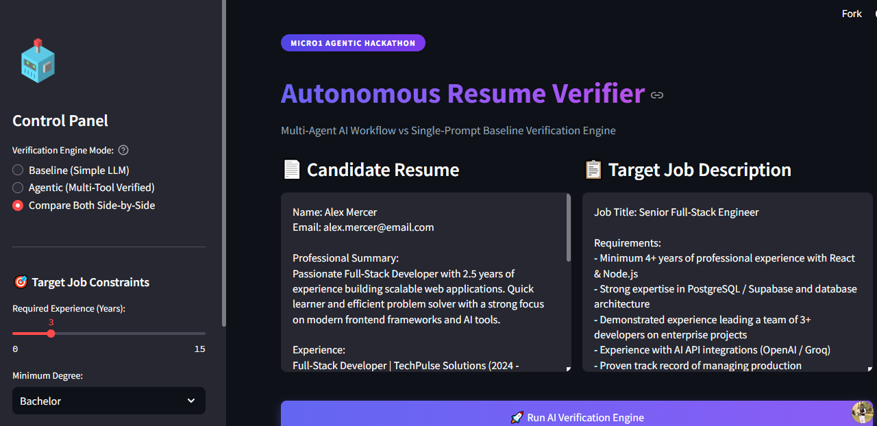 Autonomous Resume Verifier - Result View